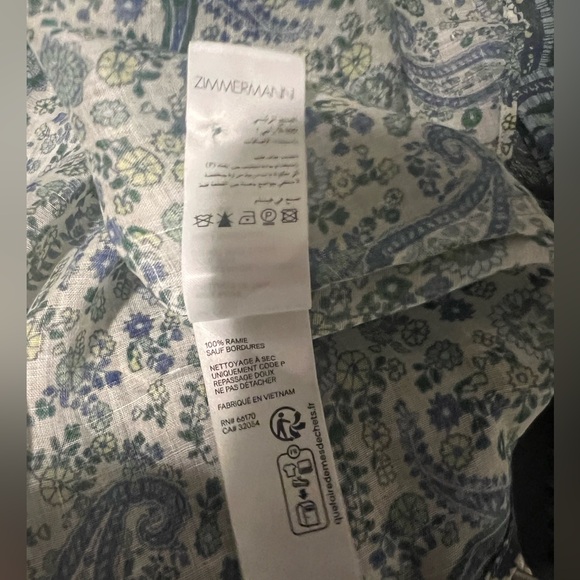 ZIMMERMANN OTTIE LINEN BILLOW BLOUSE GREEN PAISLEY - Picture 12 of 14